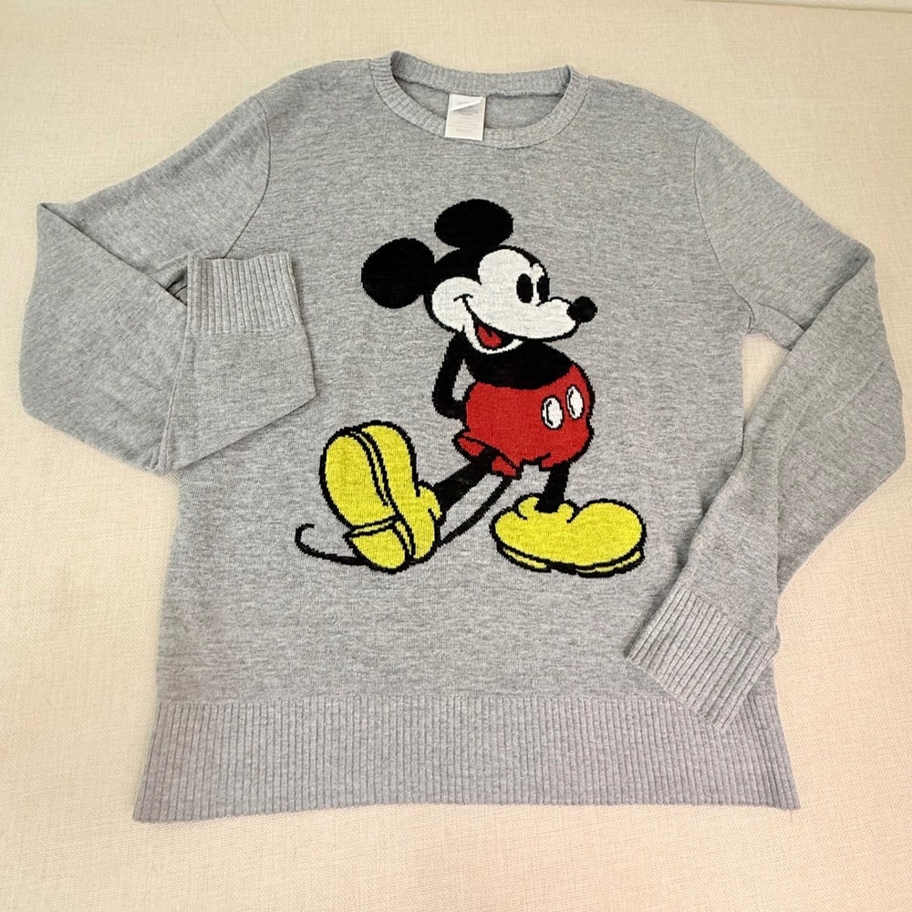 Disney Mickey Mouse Gray Knit Graphic Sweater Crewneck XL JW0361